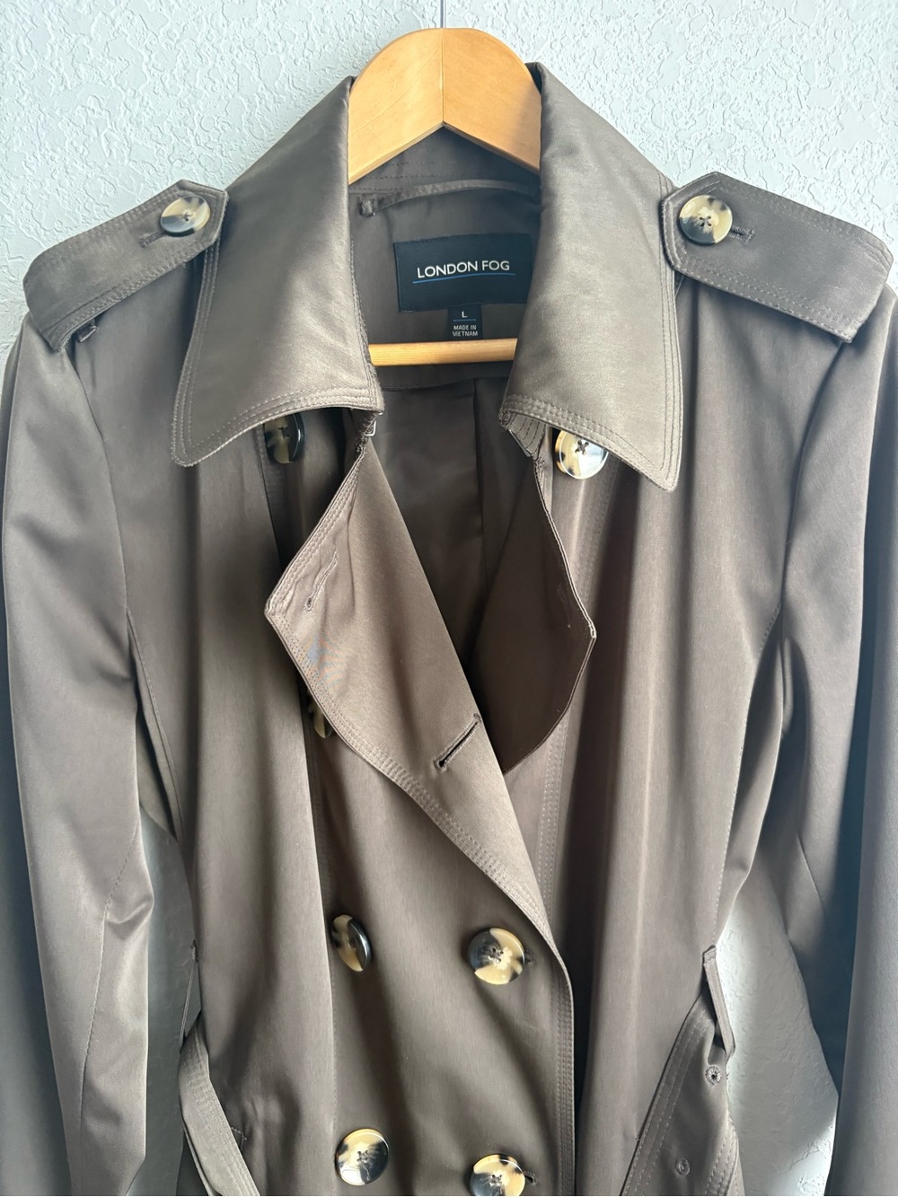 London Fog Rich Chocolate Brown Double Breasted Belted Trench Coat Large - Picture 10 of 11